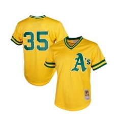 Oakland Athletics #35 Rickey Henderson Replica Gold 1984 Throwback Baseball Jersey
