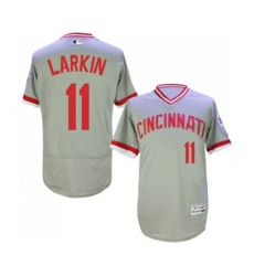 Cincinnati Reds #11 Barry Larkin Grey Flexbase Authentic Collection Cooperstown Baseball Jersey