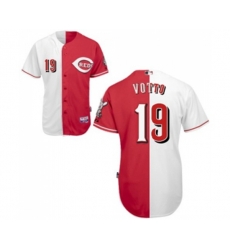 Cincinnati Reds #19 Joey Votto Replica Red White Split Fashion Baseball Jersey