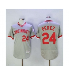 Cincinnati Reds #24 Tony Perez Majestic Grey Flexbase Authentic Cooperstown Player Jersey