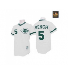 Cincinnati Reds #5 Johnny Bench Replica White(Green Patch) Throwback Baseball Jersey