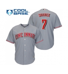 Cincinnati Reds #7 Eugenio Suarez Replica Grey Road Cool Base Baseball Jersey
