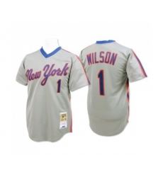 New York Mets #1 Mookie Wilson Replica Grey Throwback Baseball Jersey