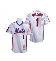New York Mets #1 Mookie Wilson Replica White Blue Strip Throwback Baseball Jersey