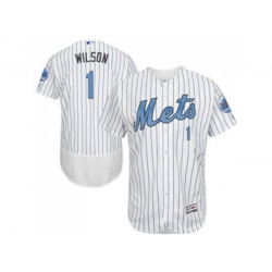 New York Mets #1 Mookie Wilson White(Blue Strip) Flexbase Authentic Collection  Stitched Baseball Jersey
