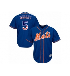 New York Mets #5 David Wright Authentic Royal Blue USA Flag Fashion MLB Jersey