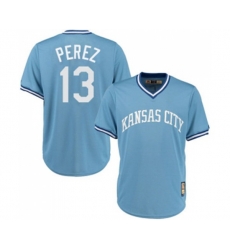 Kansas City Royals #13 Salvador Perez Authentic Light Blue Cooperstown Baseball Jersey