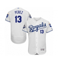 Kansas City Royals #13 Salvador Perez Majestic White FlexBase Player Jersey with World Series Commemorative Patch