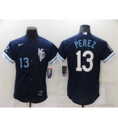 Kansas City Royals #13 Salvador Perez Number 2022 Navy City Connect Flex Base Stitched MLB Jersey
