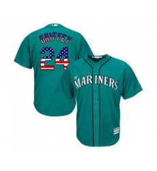Seattle Mariners #24 Ken Griffey Replica Teal Green USA Flag Fashion Baseball Jersey
