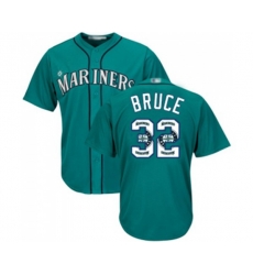 Seattle Mariners #32 Jay Bruce Authentic Teal Green Team Logo Fashion Cool Base Baseball Jersey