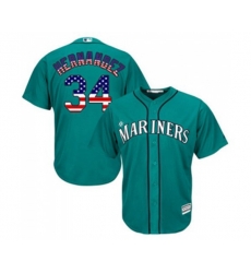 Seattle Mariners #34 Felix Hernandez Replica Teal Green USA Flag Fashion Baseball Jersey