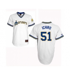 Seattle Mariners #51 Ichiro Suzuki Replica White Cooperstown Throwback Baseball Jersey