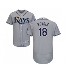 Tampa Bay Rays #18 Joey Wendle Grey Road Flex Base Authentic Collection Baseball Jersey