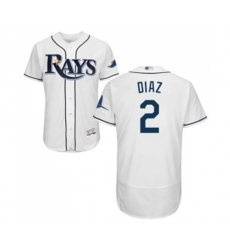 Tampa Bay Rays #2 Yandy Diaz Home White Home Flex Base Authentic Collection Baseball Jersey