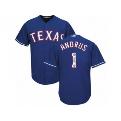 Texas Rangers #1 Elvis Andrus Authentic Royal Blue Team Logo Fashion Cool Base MLB Jersey