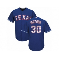 Texas Rangers #30 Nomar Mazara Authentic Royal Blue Team Logo Fashion Cool Base MLB Jersey