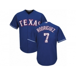 Texas Rangers #7 Ivan Rodriguez Authentic Royal Blue Team Logo Fashion Cool Base MLB Jersey