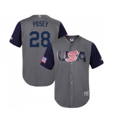 USA Baseball #28 Buster Posey Gray 2017 World Baseball Classic Replica Team Jersey