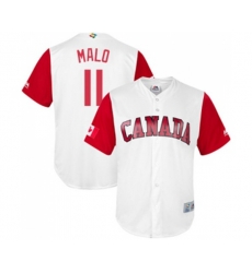 Canada Baseball #11 Jonathan Malo White 2017 World Baseball Classic Replica Team Jersey