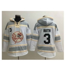 New York Yankees #3 Babe Ruth White Sawyer Hooded Sweatshirt MLB Hoodie