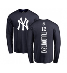 Baseball New York Yankees #12 Troy Tulowitzki Navy Blue Backer Long Sleeve T-Shirt