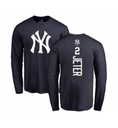 MLB Nike New York Yankees #2 Derek Jeter Navy Blue Backer Long Sleeve T-Shirt