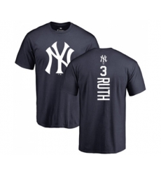 New York Yankees #3 Babe Ruth Replica Blue Road Baseball T-Shirt