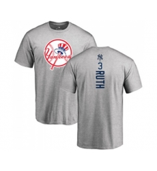 New York Yankees #3 Babe Ruth Replica Grey Road Baseball T-Shirt