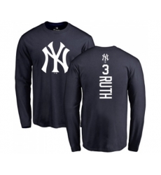 New York Yankees #3 Babe Ruth Replica Navy Blue Alternate Baseball T-Shirt