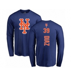 New York Mets #39 Edwin Diaz Royal Blue Backer Long Sleeve T-Shirt