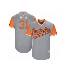 Baltimore Orioles #31 Ubaldo Jimenez Big U Authentic Gray 2017 Players Weekend MLB Jersey