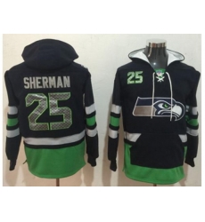 Seattle Seahawks #25 Richard Sherman Navy Blue Green Name & Number Pullover NFL Hoodie