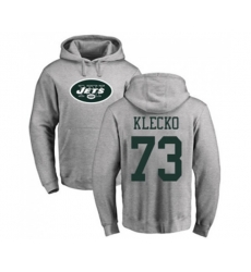 New York Jets #73 Joe Klecko Ash Name & Number Logo Pullover Hoodie
