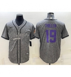 Minnesota Vikings #19 Adam Thielen Grey Gridiron With Patch Cool Base Stitched Baseball Jersey