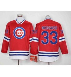 Men Chicago Cubs #33 Richard Red Long Sleeve Stitched Baseball Jersey