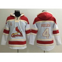 St. Louis Cardinals #4 Yadier Molina White Sawyer Hooded Sweatshirt Baseball Hoodie