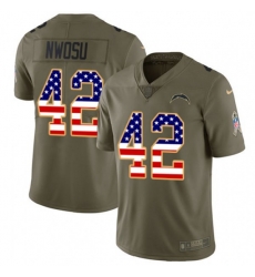 Los Angeles Chargers #42 Uchenna Nwosu Limited Olive USA Flag 2017 Salute to Service NFL Jersey