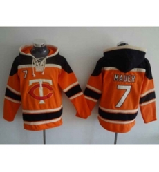 Minnesota Twins #7 Joe Mauer Orange Sawyer Hooded Sweatshirt MLB Hoodie