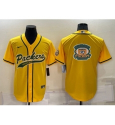 Green Bay Packers Yellow Team Big Logo With Patch Cool Base Stitched Baseball Jersey Green Bay Packers Yellow Team Big Logo With Patch Cool Base Stitched Baseball Jersey