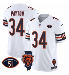 Chicago Bears #34 Walter Payton White F U S E With Illinois And No 51 Patch Stitched Football Jersey