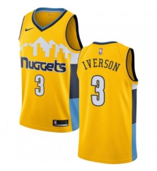 Denver Nuggets #3 Allen Iverson Authentic Gold Alternate NBA Jersey Statement Edition