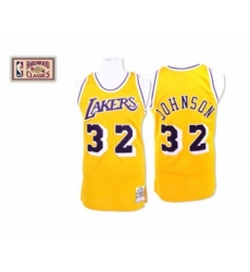 Los Angeles Lakers #32 Magic Johnson Authentic Gold Throwback Basketball Jersey