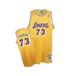Los Angeles Lakers #73 Dennis Rodman Authentic Gold Throwback Basketball Jersey