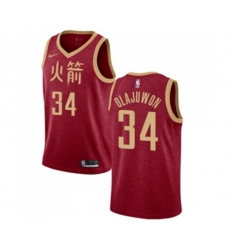 Houston Rockets #34 Hakeem Olajuwon Authentic Red Basketball Jersey - 2018-19 City Edition