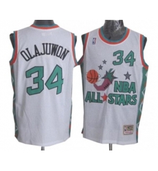 Houston Rockets #34 Hakeem Olajuwon Authentic White 1996 All Star Throwback Basketball Jersey
