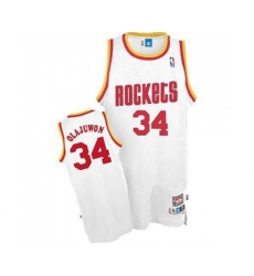 Houston Rockets #34 Hakeem Olajuwon Authentic White Throwback NBA Jersey