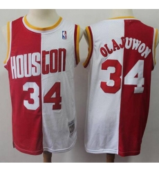 Split Fashion Rockets #34 Hakeem Olajuwon Red White Stitched Basketball Jersey