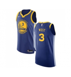 Golden State Warriors #3 David West Authentic Royal Blue Road Basketball Jersey - Icon Edition