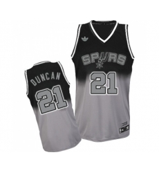 San Antonio Spurs #21 Tim Duncan Swingman Black Grey Fadeaway Fashion Basketball Jersey